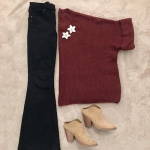 Dizzy Daisy Maroon Bell Sleeve Sweater
